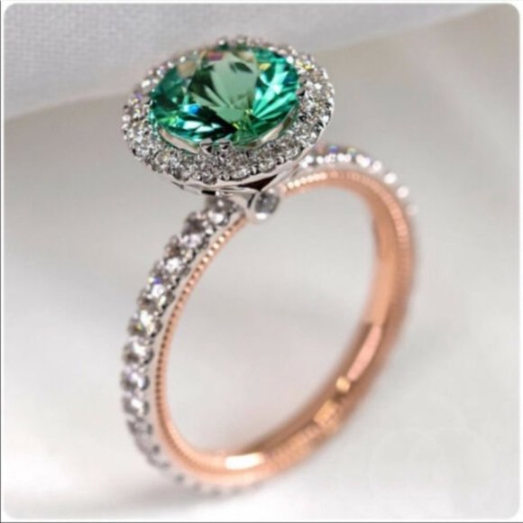 Jewelry - New S925 Green Emerald 14K Plated Wedding Ring